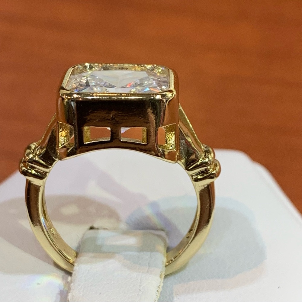 18k yellow gold-plated on base metal ring with square-cut gemstone - Picture 5 of 11